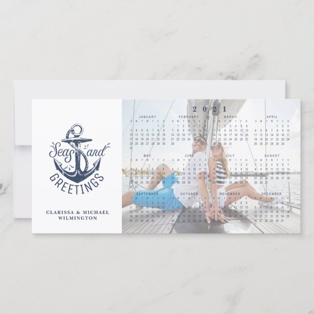 Nautical 2021 Calendar SEAS AND GREETINGS Holiday Card (Front)