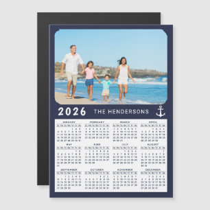 Nautical 2026 Photo Calendar Magnet Navy Blue 