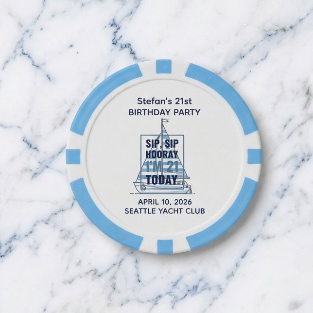 Nautical 21st Birthday Custom Poker Chip (Sip sip hooray celebrate today.)