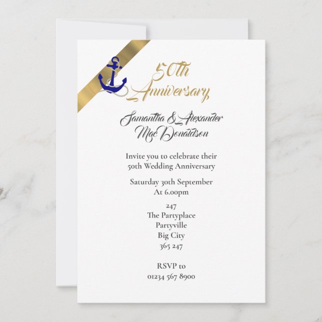 Nautical 50th wedding anniversary invitation (Front)