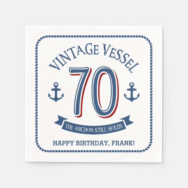 Nautical 70th Birthday Napkin (Front)