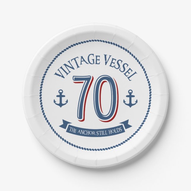 Nautical 70th Birthday Paper Plate (Front)