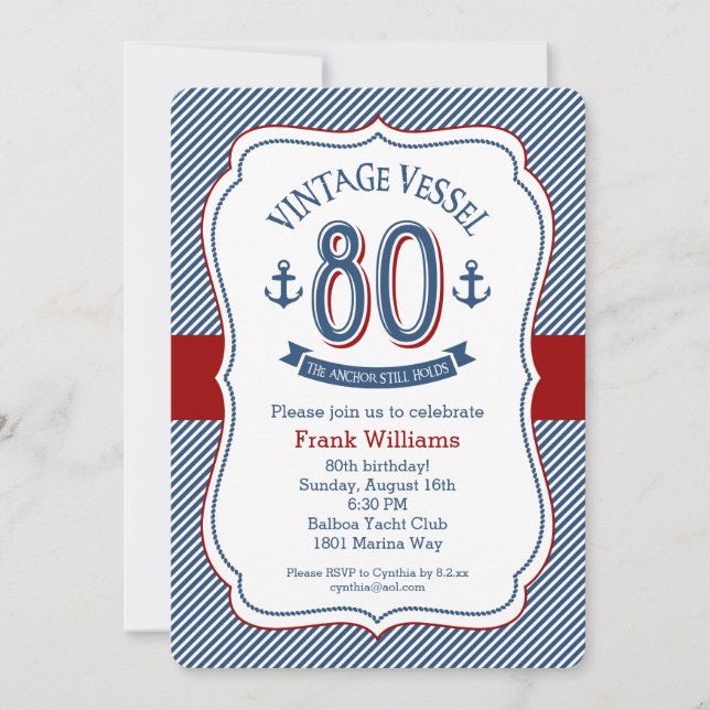Nautical 80th Birthday Invitation (Front)