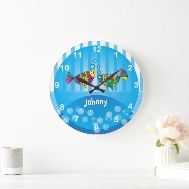 Nautical Abstract Colourful Fish Design Large Clock (Home)