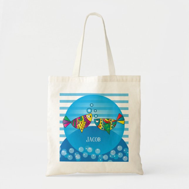 Nautical 🐠 Abstract Colourful Fish Tote Bag (Front)
