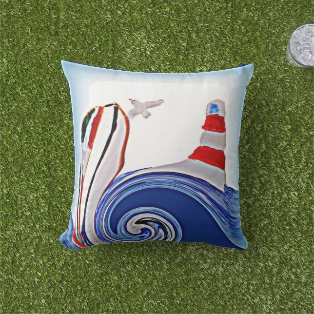 Nautical Abstract Lighthouse Boat Cushion (Grass)