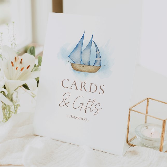 Nautical Adventure Baby Shower Cards And Gifts Pedestal Sign (Creator Uploaded)