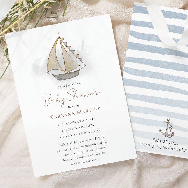 Nautical Adventure White Baby Shower Invitation (Creator Uploaded)