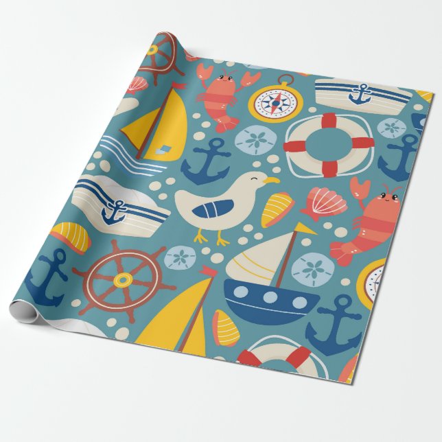 Nautical Adventures Pattern Wrapping Paper (Unrolled)