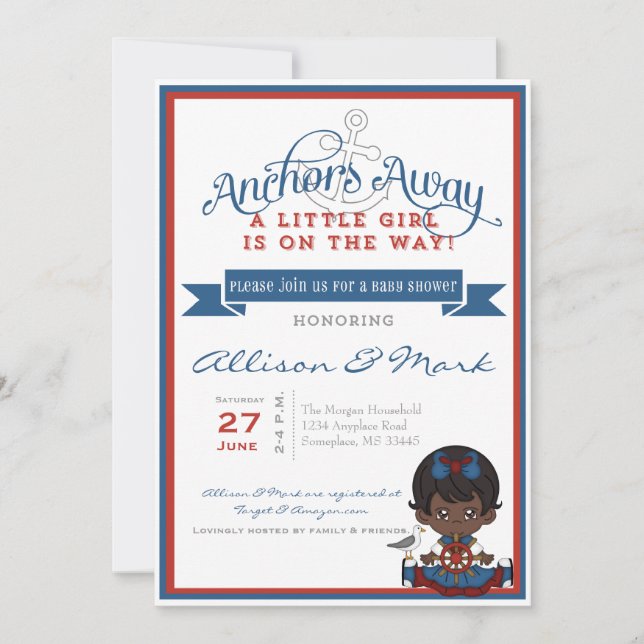 Nautical African American Baby Shower Invitation (Front)