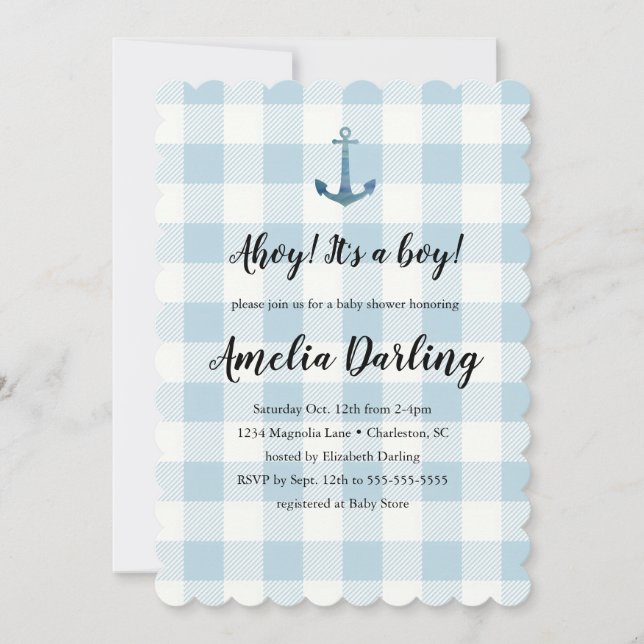 Nautical Ahoy Baby Boy Baby Shower Invitation (Front)