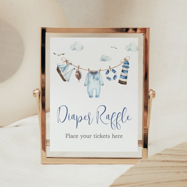Nautical Ahoy Baby Shower Diaper Raffle Poster (Nautical Sailor Ahoy Baby Shower Diaper Raffle Sign)