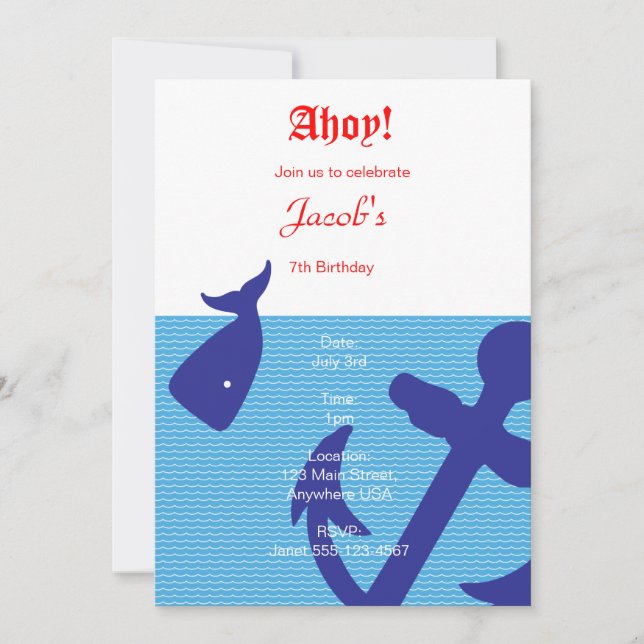 Nautical "Ahoy" Birthday Invitation (Front)
