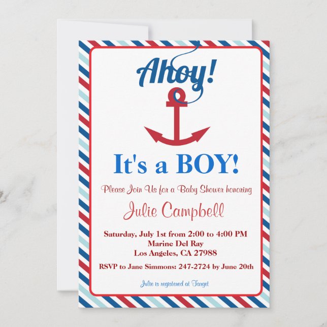 Nautical Ahoy Boy Baby Shower Invitation (Front)
