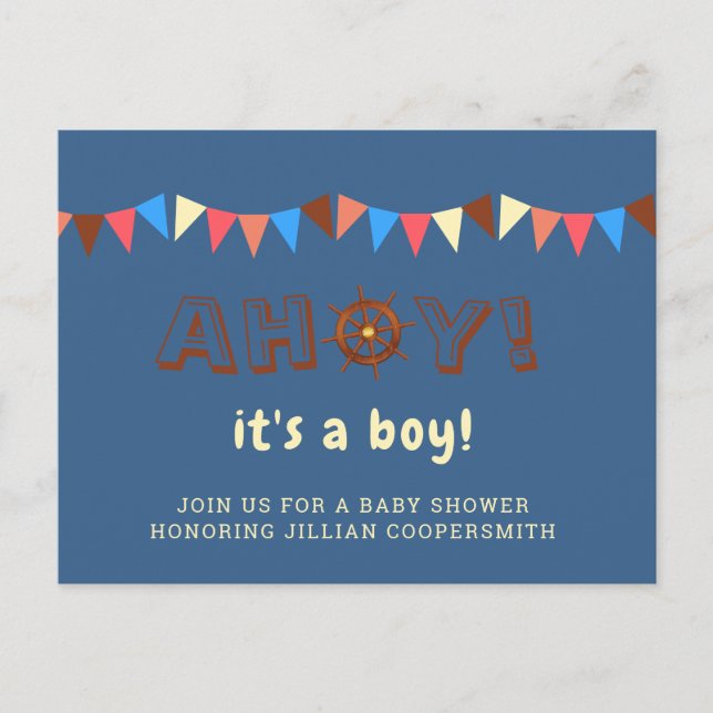 Nautical Ahoy Boy Baby Shower Theme Holiday Postcard (Front)