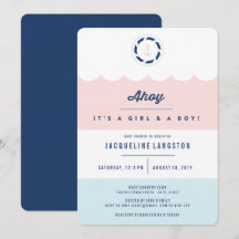Nautical Ahoy Girl Boy Twins Baby Shower Invite