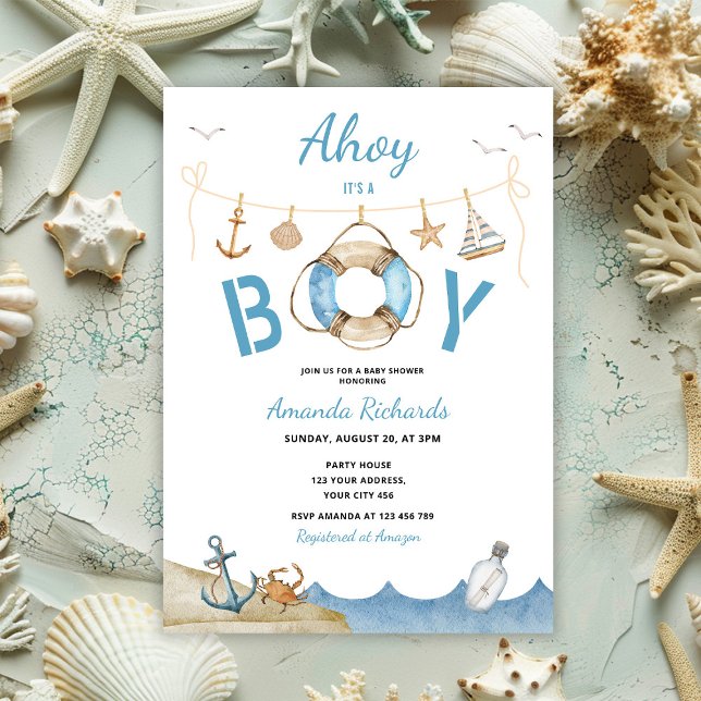 Nautical Ahoy It's a Boy Baby Shower Invitation (Creator Uploaded)