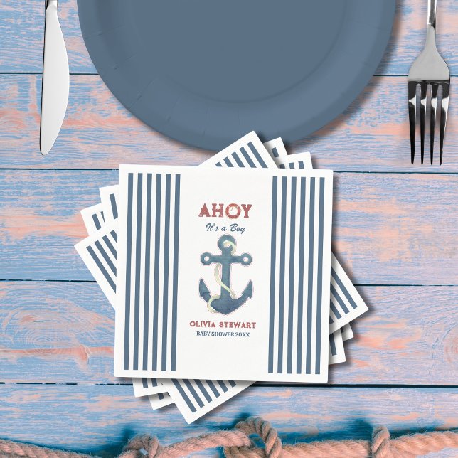 Nautical Ahoy its a boy Baby shower Invitation Napkin (Creator Uploaded)