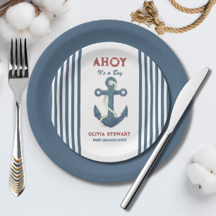 Nautical Ahoy its a boy Baby shower Invitation Paper Plate