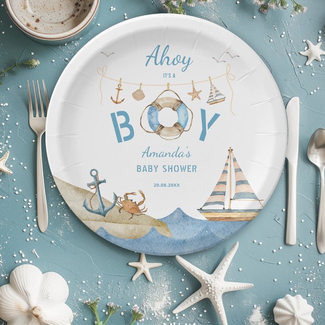 Nautical Ahoy It's a Boy Baby Shower Paper Plate (Creator Uploaded)