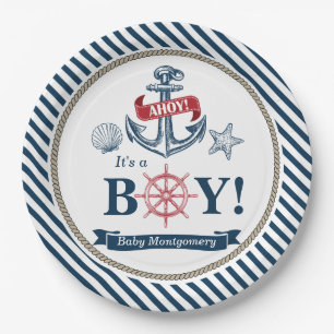 Nautical Ahoy It's A Boy Baby Shower Paper Plates