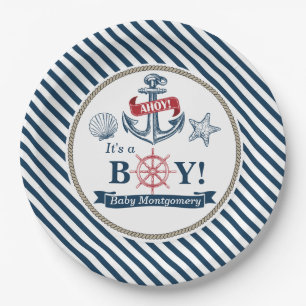 Nautical Ahoy It's A Boy Baby Shower Paper Plates