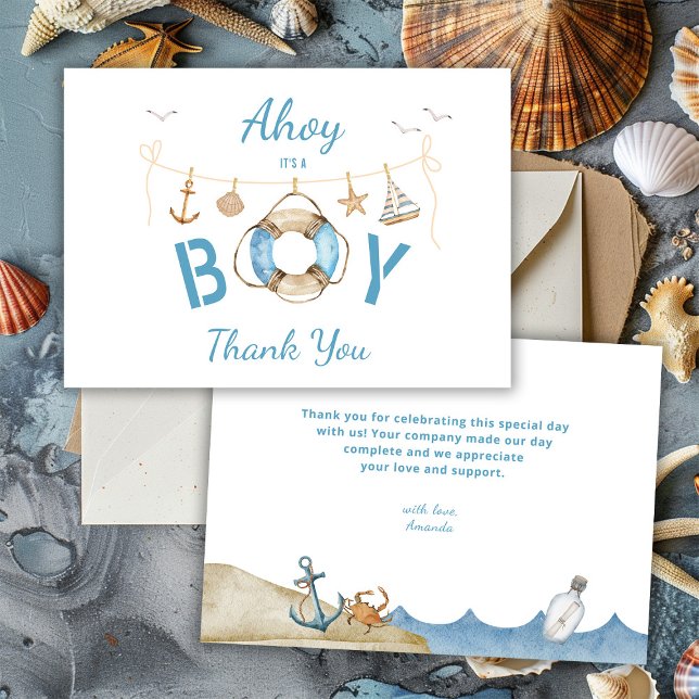 Nautical Ahoy It's a Boy Baby Shower Thank You Card (Creator Uploaded)