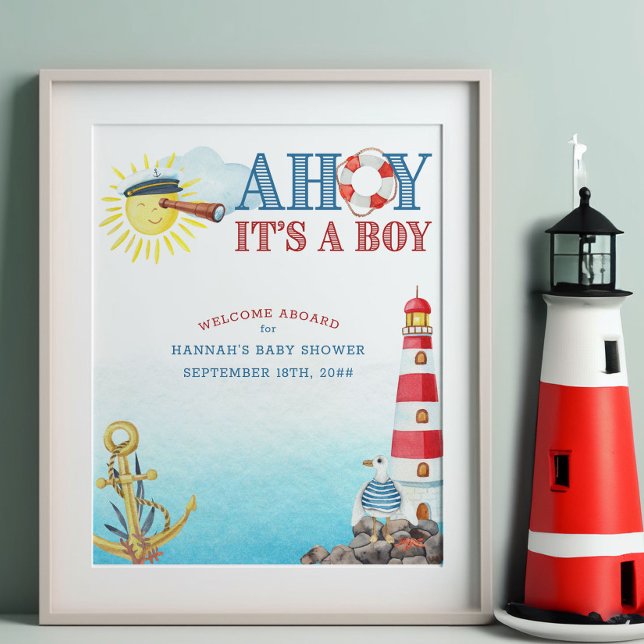 Nautical Ahoy it's a Boy Baby Shower Welcome Poster (Welcome sign from my Ahoy it's a boy Nautical Baby Shower collection)