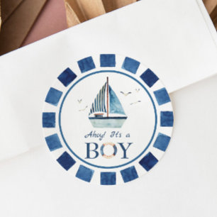 Nautical Ahoy! It's a Boy Boat Baby Shower  Classic Round Sticker