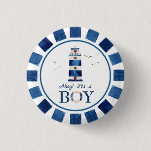 Nautical Ahoy! It's a Boy Lighthouse Baby Shower   3 Cm Round Badge