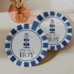 Nautical Ahoy! It's a Boy Lighthouse Baby Shower  Paper Plate<br><div class="desc">Watercolor navy blue lighthouse nautical themed baby shower paper plates. Customisable</div>