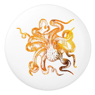 Nautical amber octopus ceramic knob