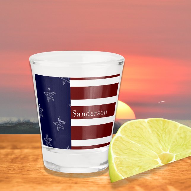 Nautical American Flag Red White Blue Starfish:   Shot Glass (Creator Uploaded)