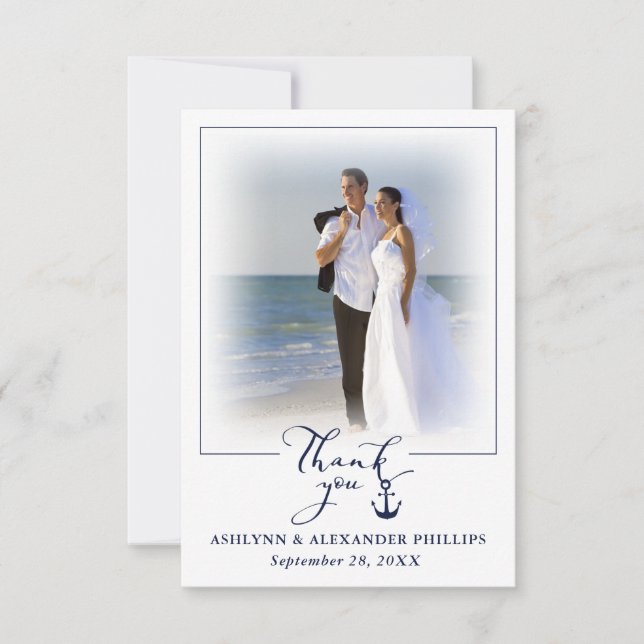 Nautical Anchor 2 Photo Wedding Script Thank You (Front)