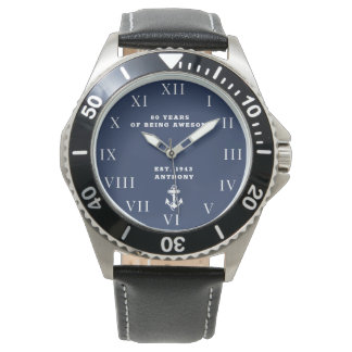 Nautical Anchor 80th Birthday Eighty Vintage Navy  Watch