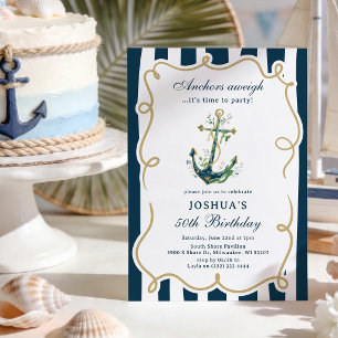 Nautical Anchor Adult Birthday  Invitation