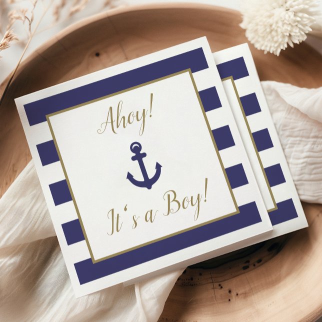 Nautical Anchor "Ahoy! It's a Boy!" Baby Shower Napkin (Creator Uploaded)