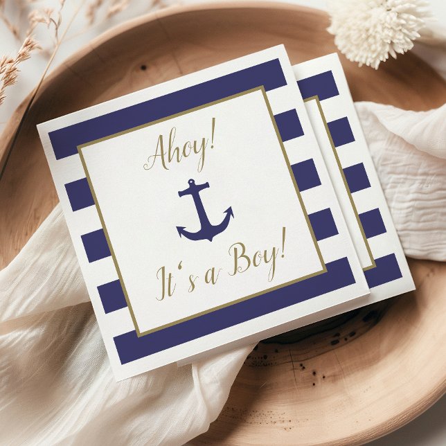 Nautical Anchor "Ahoy! It's a Boy!" Baby Shower Napkin (Creator Uploaded)