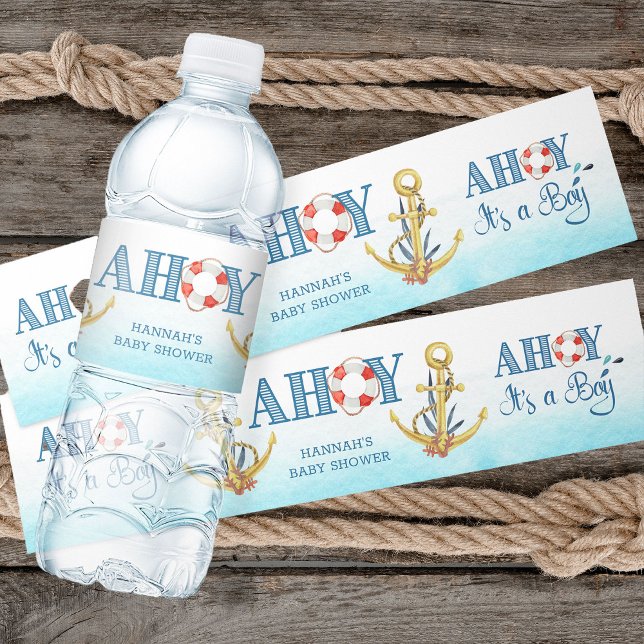 Nautical Anchor Ahoy Its a Boy Baby Shower Water Bottle Label (Water Bottle labels from my Ahoy it's a boy Nautical Baby Shower collection)