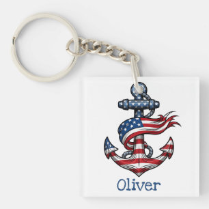 Nautical Anchor American Flag Key Ring