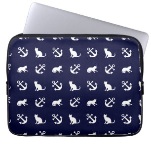 Nautical anchor and cats laptop sleeve
