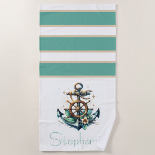 Nautical Anchor and Flowers Beach Towel
