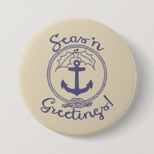 Nautical Anchor and Holly Holiday 7.5 Cm Round Badge