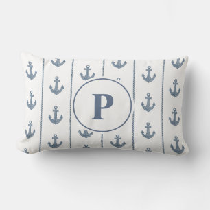 Nautical Anchor and Rope Stripes Monogram Lumbar Cushion