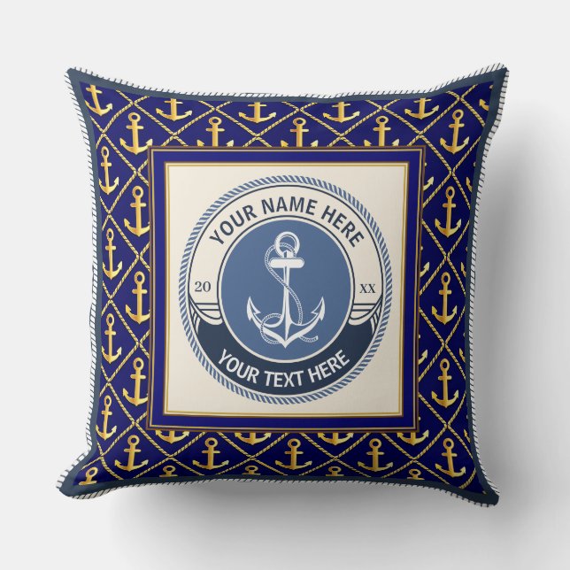 Nautical Anchor and Ship Wheel Custom Striped Cushion (Front)