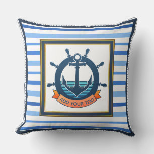 Nautical Anchor and Ship Wheel Custom Striped Cushion