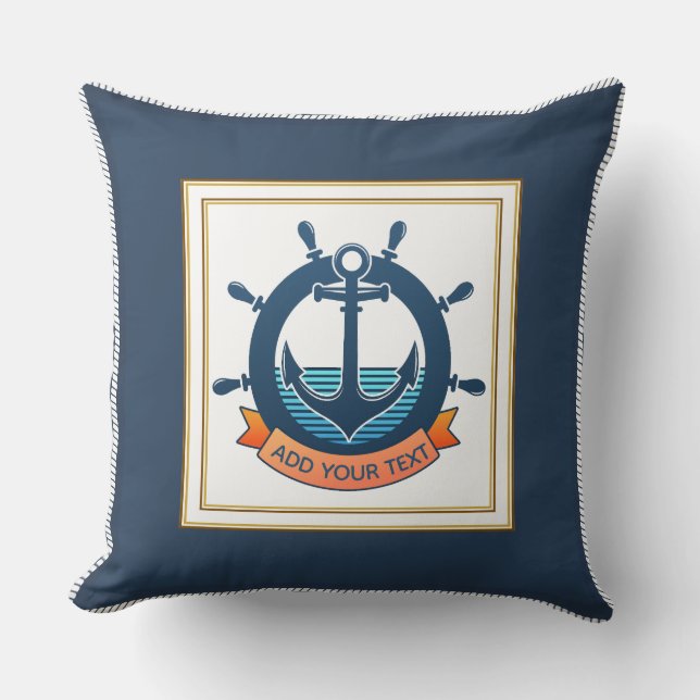 Nautical Anchor and Ship Wheel Custom Striped Cushion (Front)
