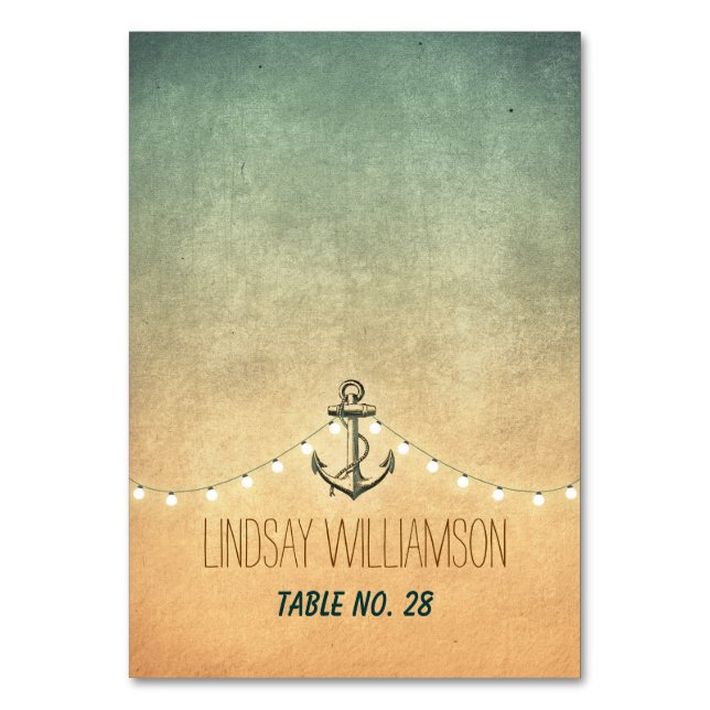 Nautical Anchor and String Lights Place Cards (Front)