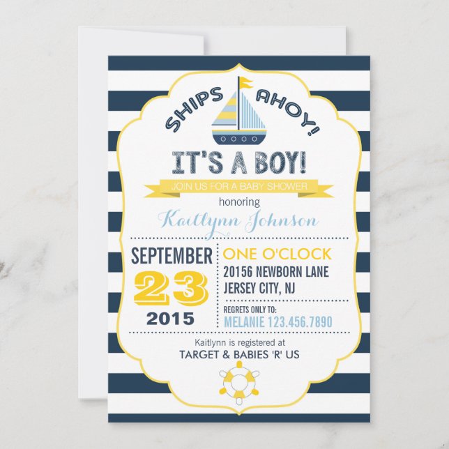 Nautical Anchor and Stripe Baby Shower Invitation (Front)
