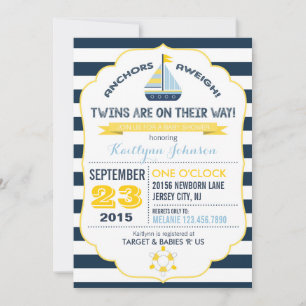 Nautical Anchor and Stripe Baby Shower Invitation